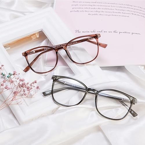 Miniatura 7 de FONHCOO Lentes de bloqueo de luz azul, a la moda, redondos, marco TR90, lentes transparentes, anti UV, para computadora para mujeres y hombres