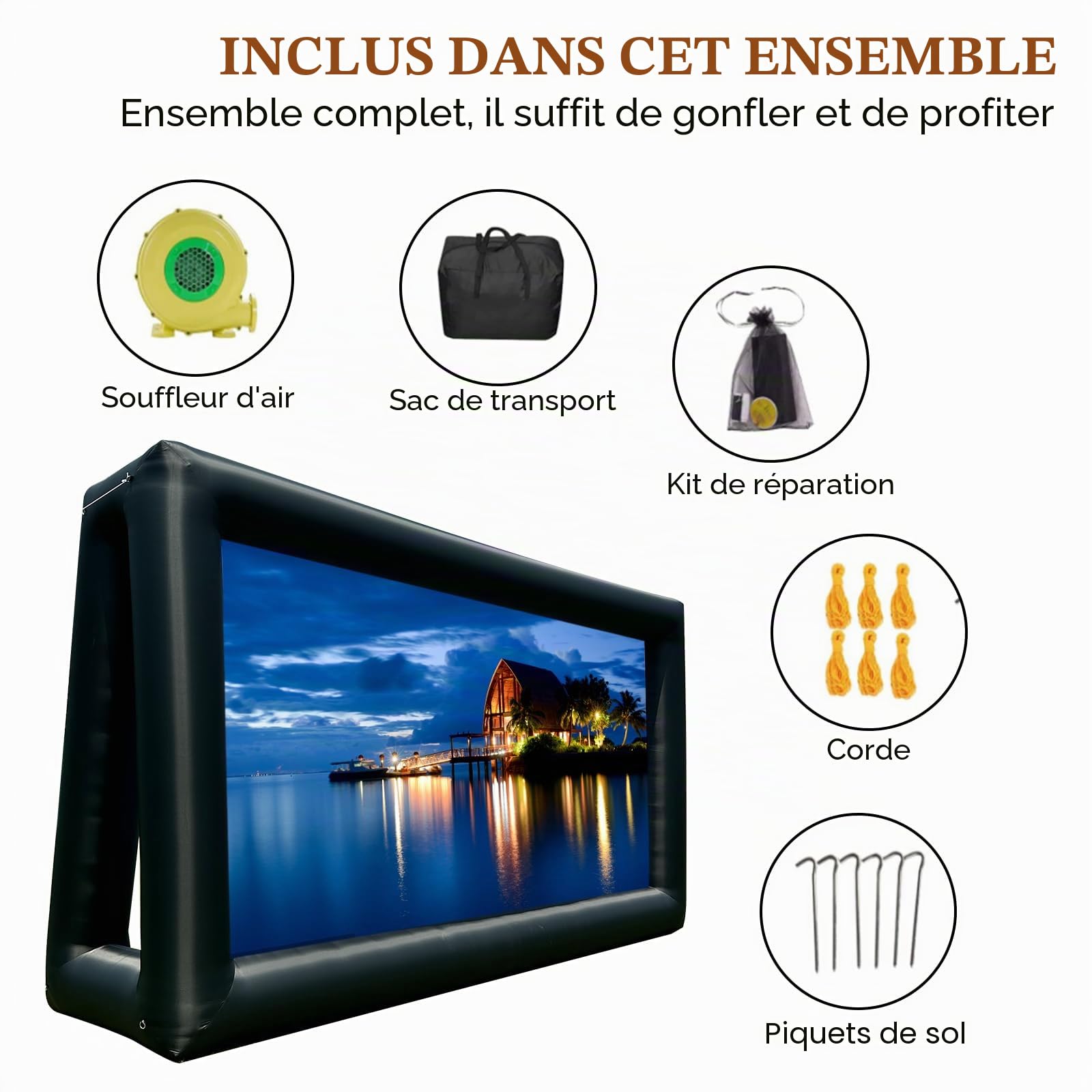 Écran gonflable PPXIA pour extérieur de 9,1 m avec souffleur d'air, écran de projection extra grand gonflable pour soirées cinéma en extérieur, jardins, piscines, barbecues, fêtes, compatible
