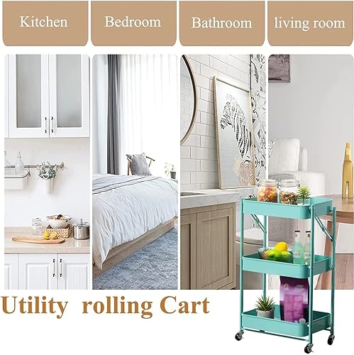 Vista 6 de Carrito de almacenamiento de frutas y verduras para cocina, carrito plegable de metal, estante organizador de almacenamiento de 3 niveles