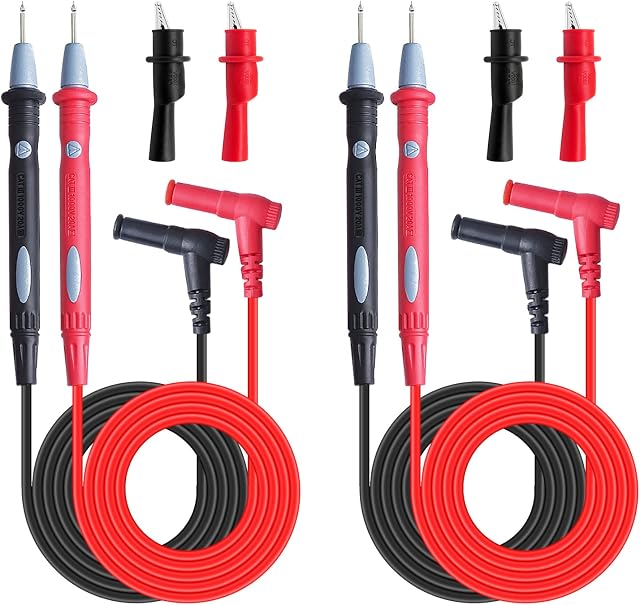 KAKOOTI Multimeter Test Leads Kit4 PCS test probes 1000V 20A 4PCS Silicone Alligator Clips Test, Multimeter crocodile clips Set for Fluke/AstroAI/INNOVA/ KAIWEETS digital multimeter Clamp Meter