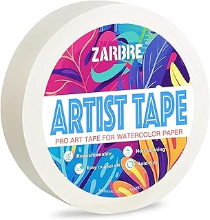 Artist Tape, White Art Tape for Watercolor Paper, Medium Tack Masking Drafting Tape for Painting Canvas Framing, Acid-Free, 1in 164FT Long