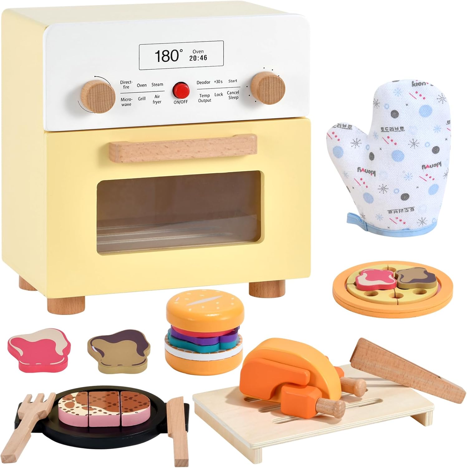 WHOHOLL Wooden Toys Oven Playset, Pretend Play Kitchen Accessories Toy Kitchen Set