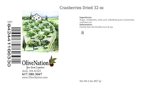 OliveNation Arándanos secos, ligeramente endulzados, sin sulfito, frutas frescas secas para cocinar, hornear, mezcla de frutos secos, aperitivos,