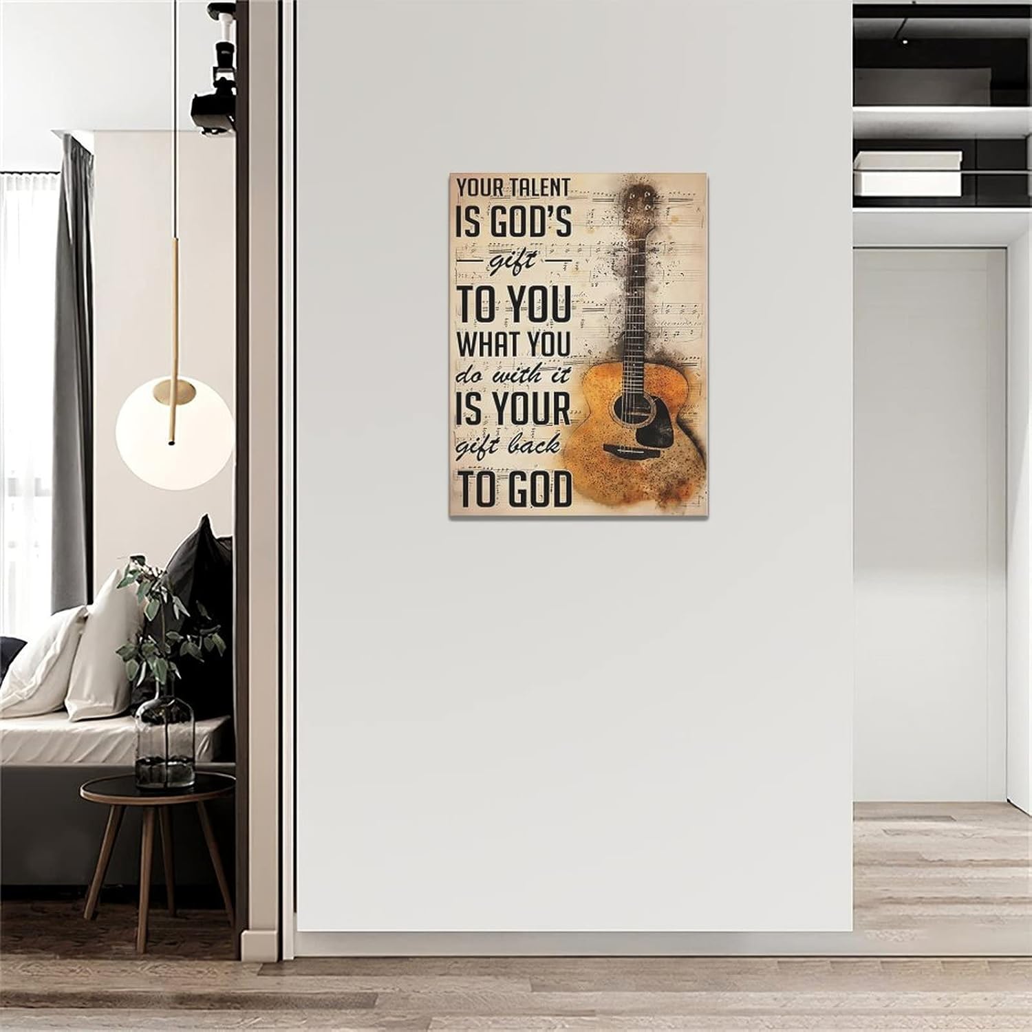 Tourrest Vintage Guitar Wall Art - Music Notes, Quotes Canvas Painting, Retro Decor, Framed Artwork for Bedroom, Dormitory - 12"x16"