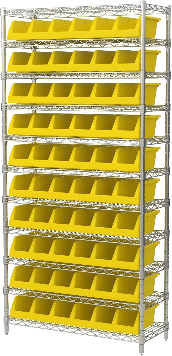 Best Cyber Monday 🔥 Akro-Mils 30312 System Bin Six Compartment Shelf Storage Bin Unit, (33-Inch x 12-Inch x 5-Inch), Yellow, (5-Pack)