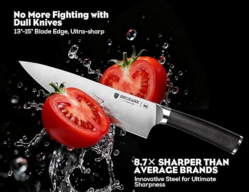 Miniatura 3 de BRODARK Juego de cuchillos de cocina, juego de cuchillos ultra afilados de 15 piezas con bloque, cuchillos de chef de espiga completa, juego de
