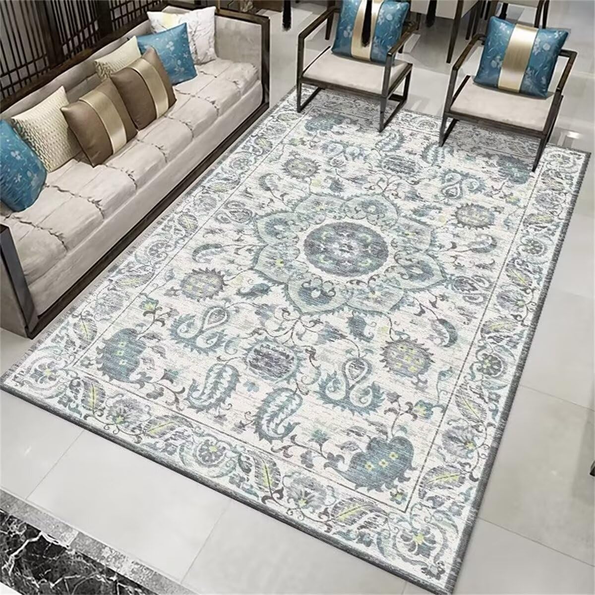 Tapis plantes bleues au tissage traditionnel haut de gamme