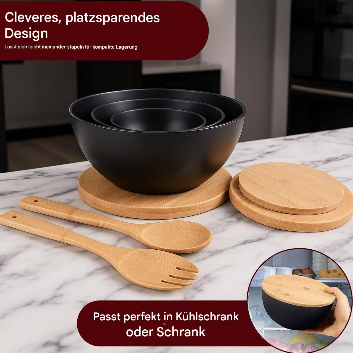 Bol Para Ensalada Con Tapa Encuentables Para Cocina | Ensaladeras Anidables Para Cocina Preparación Y Servicio De Comidas Ensalada Snacks Pan Sopa Frutas Verduras Con