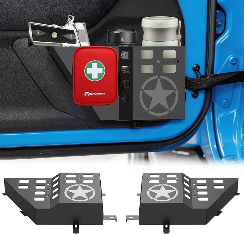 Bolsas Organizadoras Metálicas para Portas Dianteiras Jeep Wrangler JK e JKU 2007–2018 Eamplest, Kit com 2