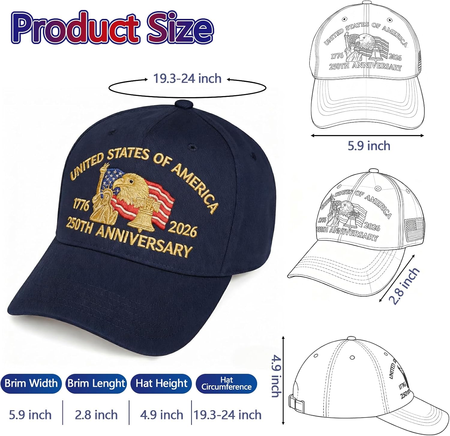 4th of July Hat - Patriotic USA 250th Anniversary Trucker Hat, 1776–2026 250 Year of America Embroidered Cap Men Women
