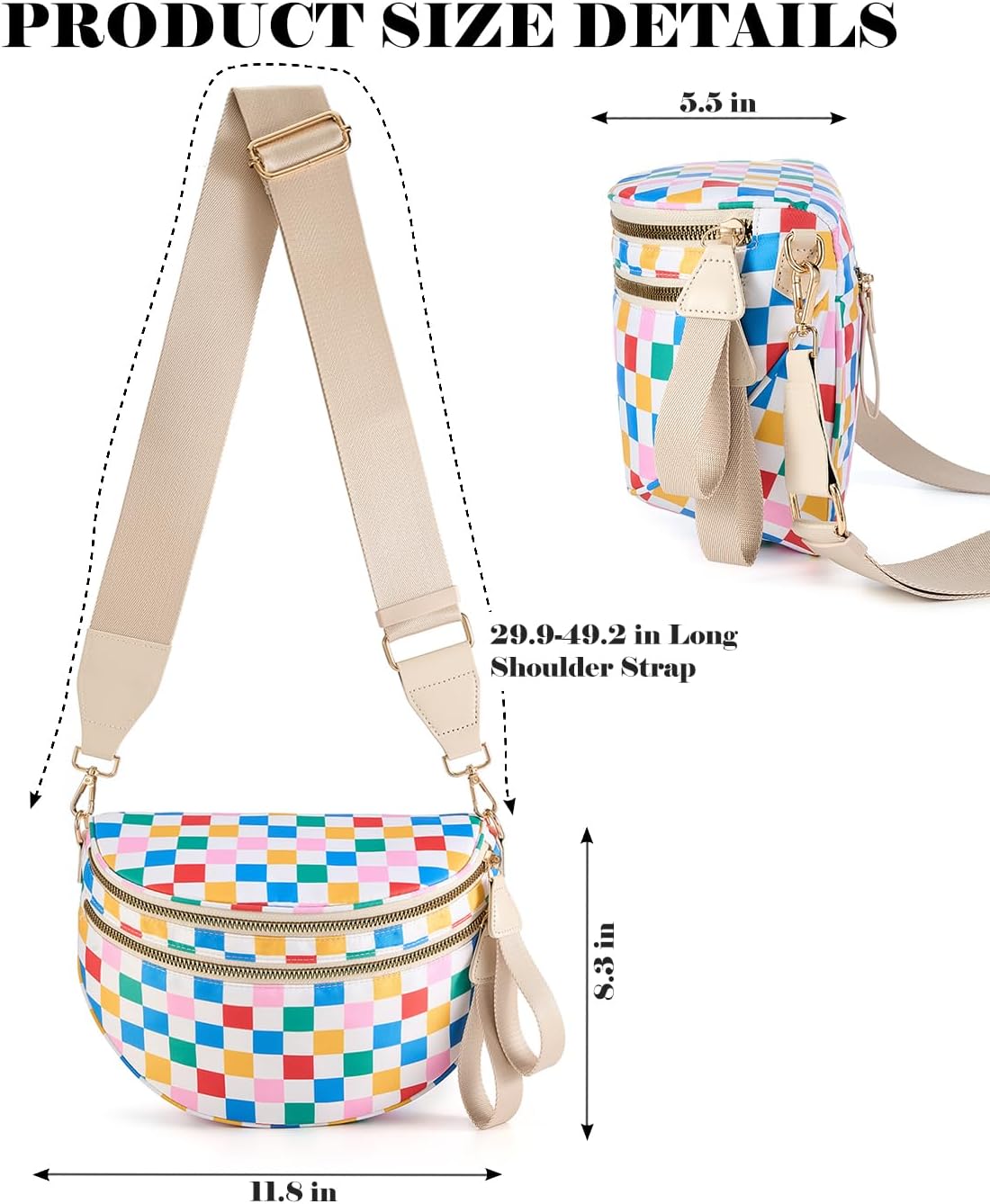 Black and White Checkered Crossbody Bag Bum Bag for Women,Spacious Checkered Purse Fanny Packs Belt Bag - Image 3