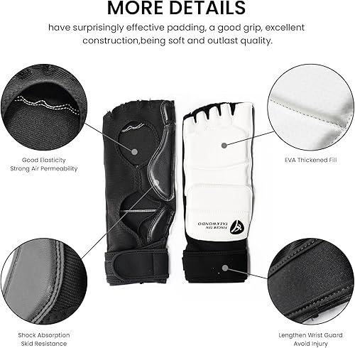 Miniatura 9 de Taekwondo - Guantes de boxeo, protectores de pies y manos, juego de medio dedo para boxeo, kickboxing, muñequeras de alta calidad, soporte de