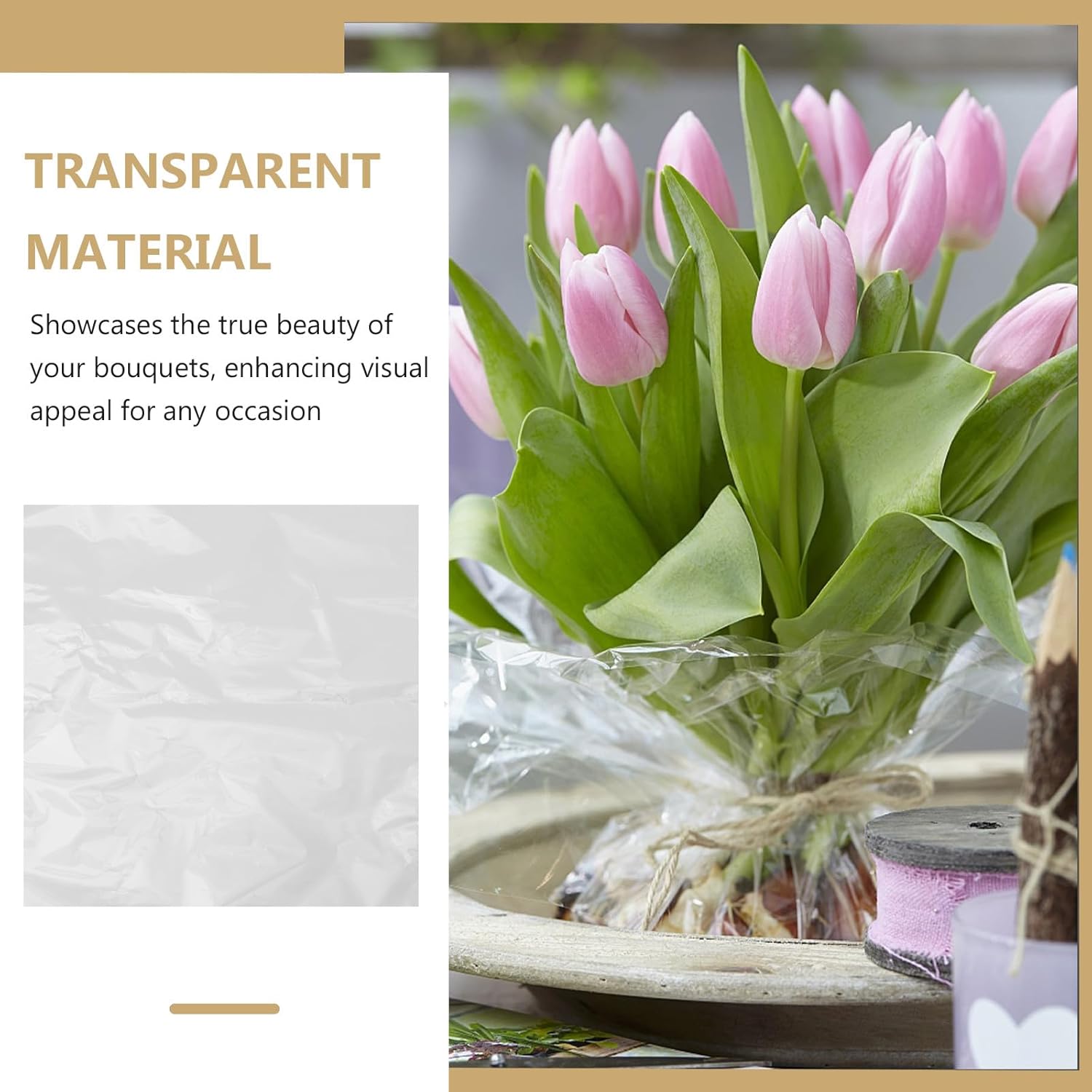 COLLBATH Waterproof Flower Wrapping Film 45cm Plastic Wrap for Bouquets 100pcs Floral Packaging Material for Florists Weddings and DIY Arrangements