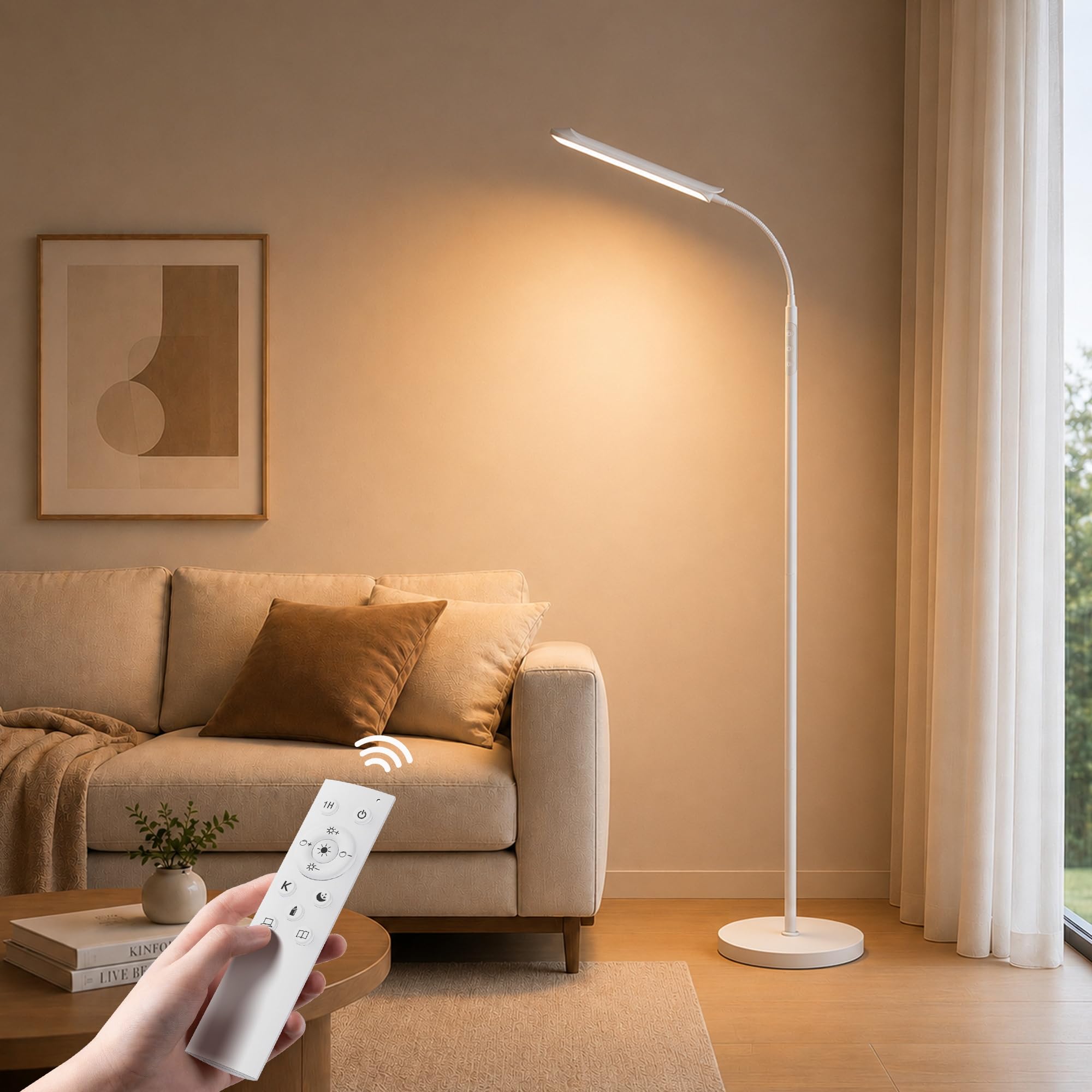 Torkase LED Floor Lamp for Living Room, 18W 1800LM Dimmable Standing Lamp with Remote & Touch, 1-Min Assembly Eye Caring Reading Lamp, 2700K-6500K Modern Tall Light White