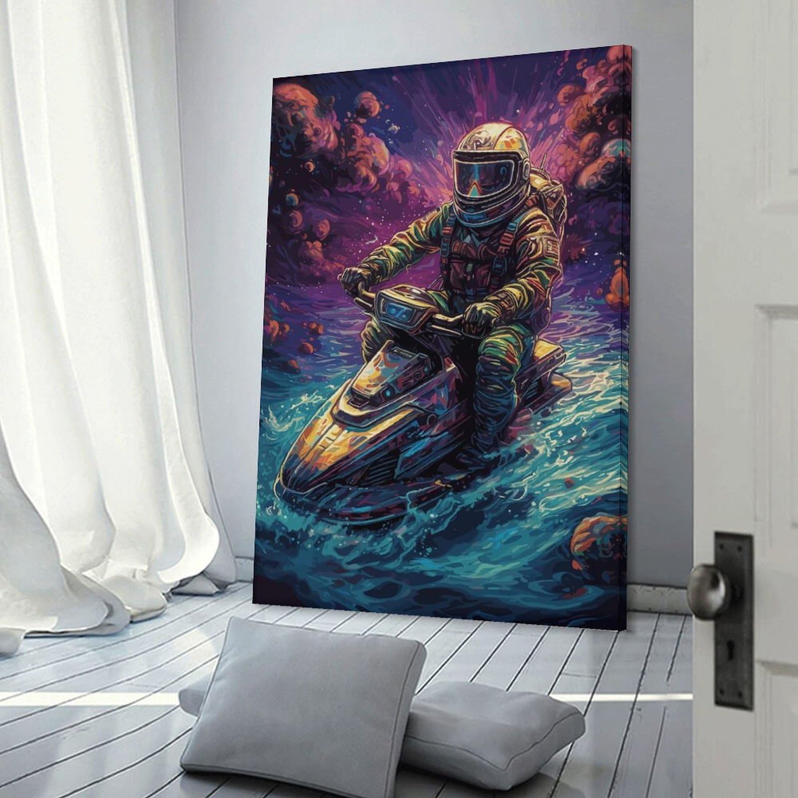 Junmoney Jet Ski Astronaut Space Canvas Wall Decor, 24x36inch(60x90cm), for Home Office, Desk Area Or Studio, Wall Art That Adds Style to Work Areas