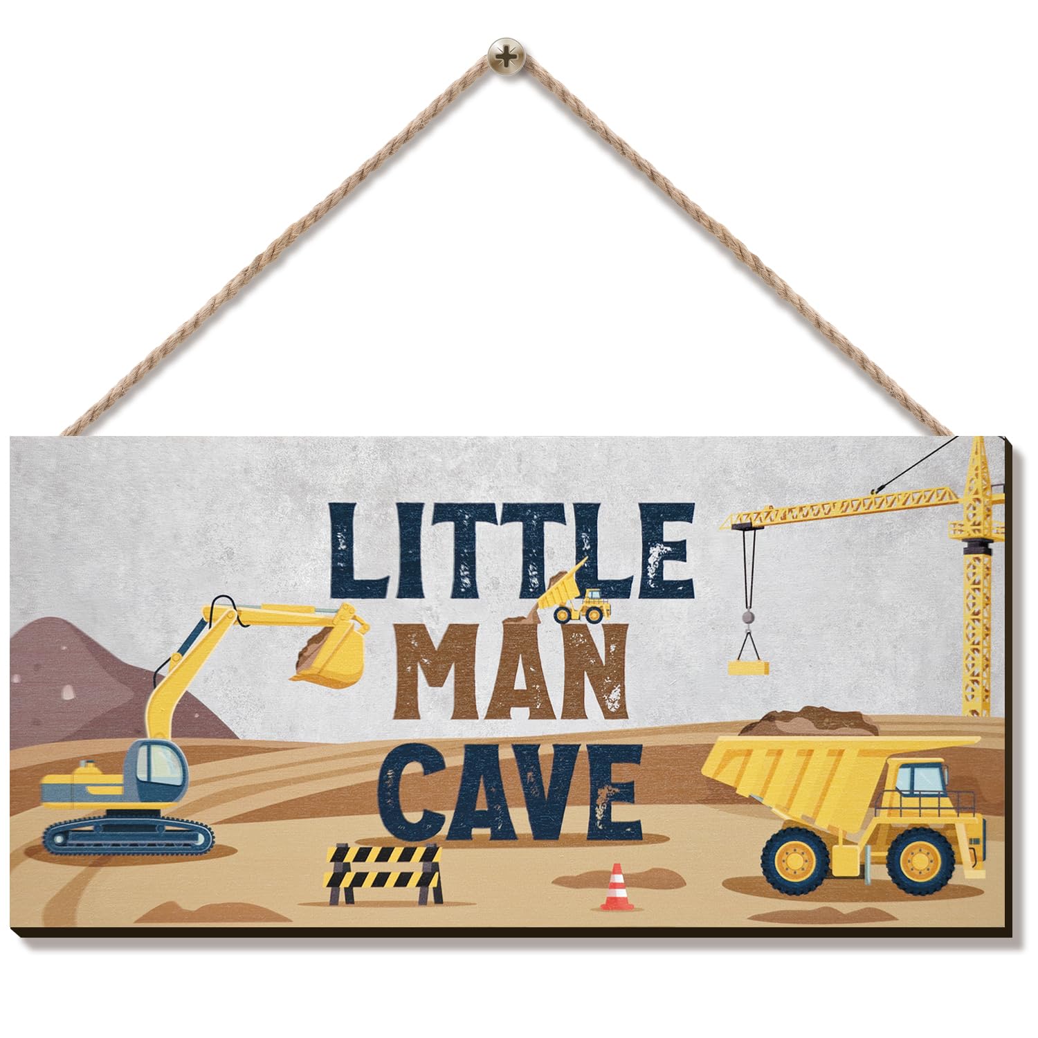 ZIEYOMI Letrero de cueva de hombre pequeño, decoración para habitación de niños, decoración de dormitorio de construcción, arte de pared colgante, placa de madera, decoraciones para guardería, niños, niños pequeños, sala de juegos, sala de estar