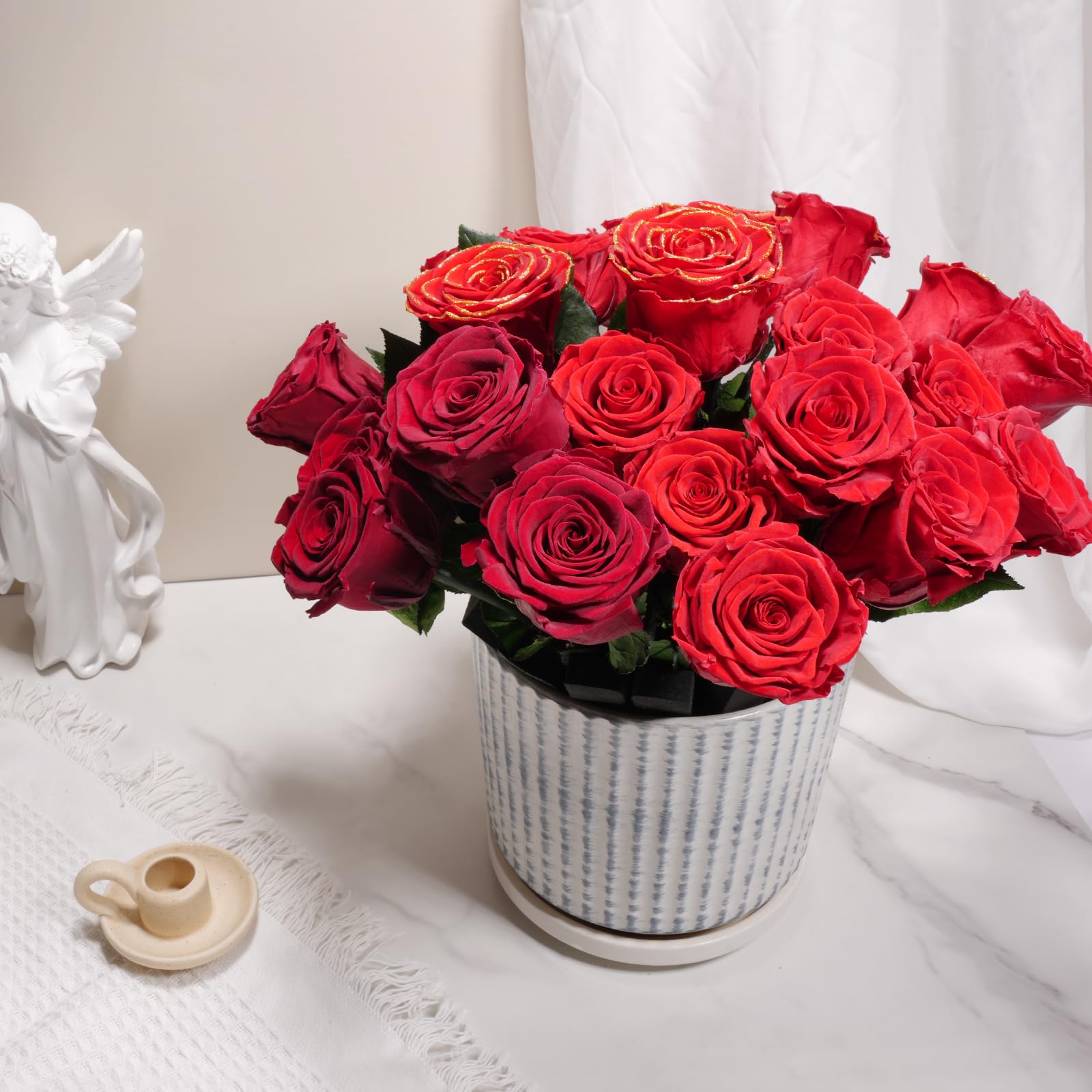 Yamonic Ewige Rose Geschenke für Frauen,Infinity Rose mit Stiel Geburtstagsgeschenk für Frauen, Echte Rose in Geschenkbox,Konservierte Blumen Geschenk Weihnachten Valentinstag Deko Geschenk, 5 Rosen