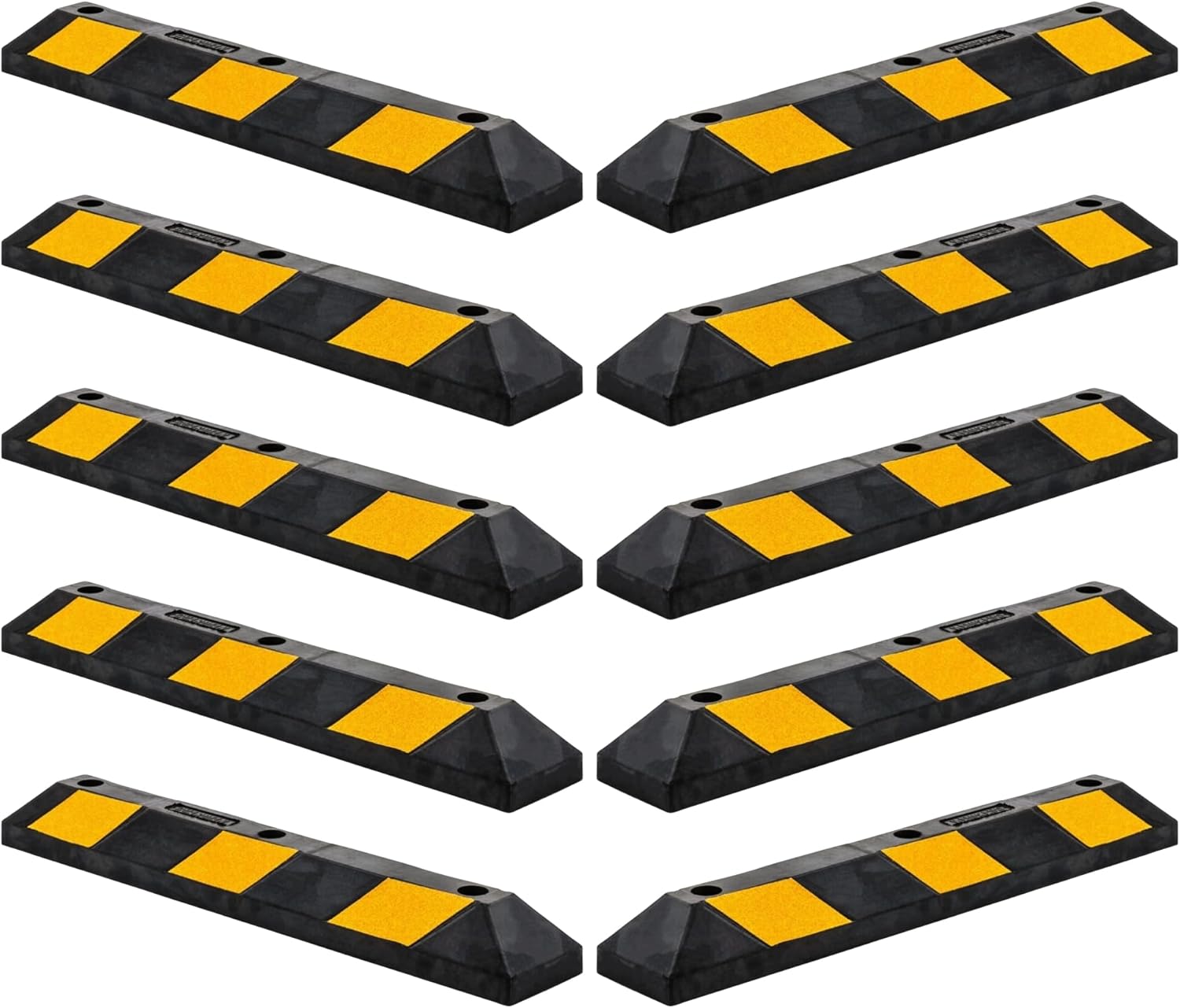 Guardian 10 Pack Parking Stop, 3 Foot Long Flexible Rubber Curb, Highly Visible Accessory with Mounting Holes for Job Sites and Garages, Black/Yellow