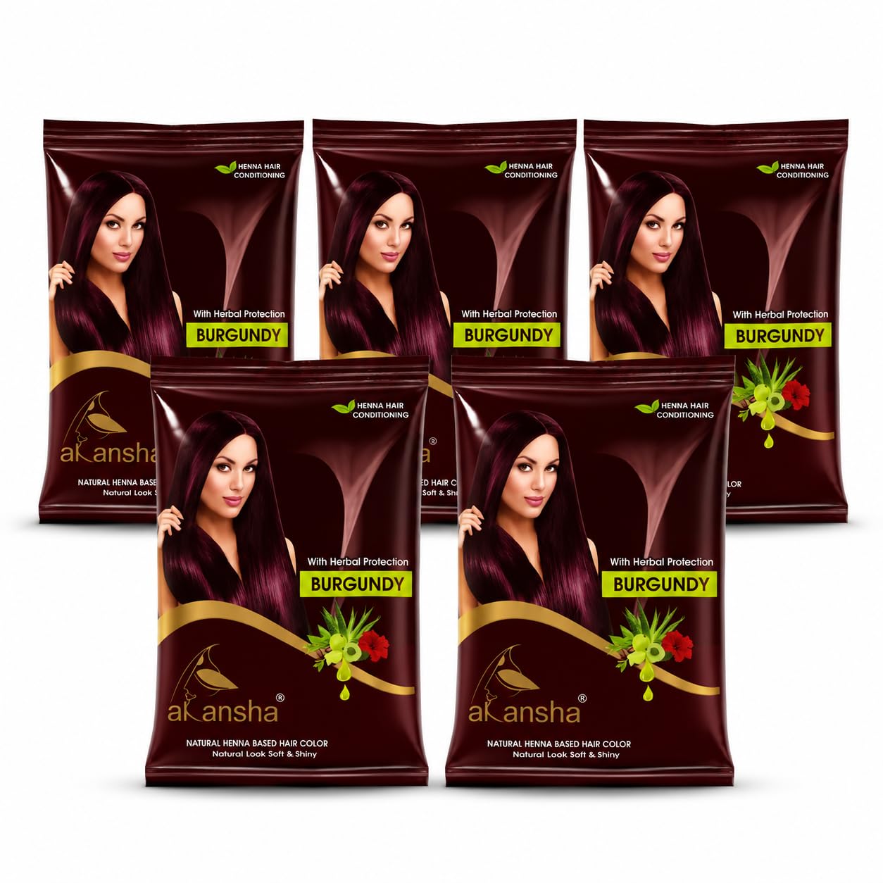 AKANSHA Natural Burgundy Henna Powder With Amla, Bhringraj, Shikakai For Soft and Shiny Hair (Pack of 5, 20g each)-picture-25