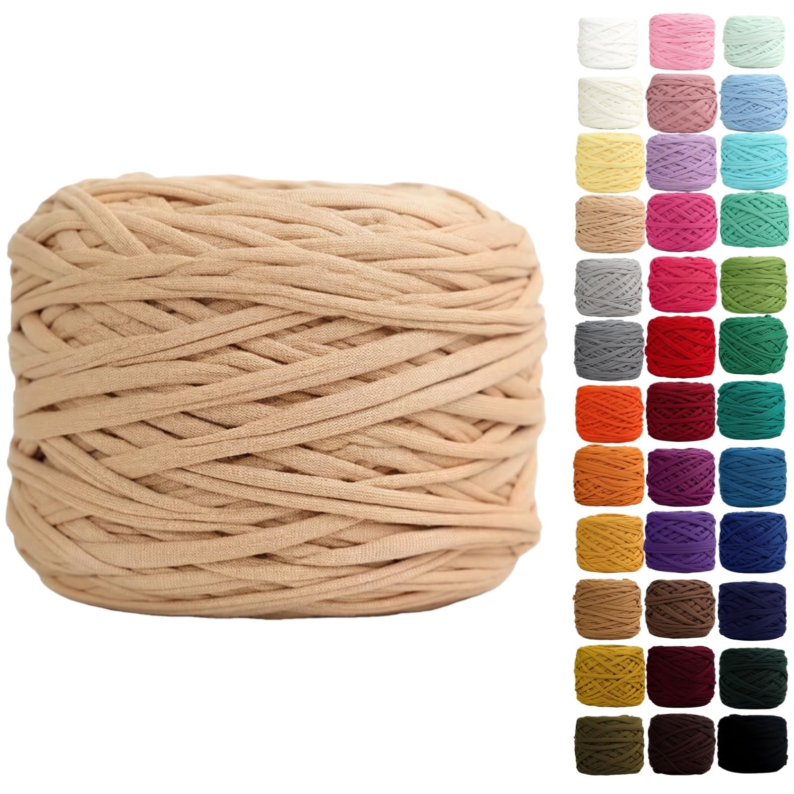 Binwat T Shirt Yarn for Crocheting 150m Elastic Ribbon Yarn Thick Crochet Fabric Yarn, Knitting T-Shirt Yarn for Crochet Bag/Blanket/Basket, DIY Crafts Projects, Home Decor (Khaki) โ image 1