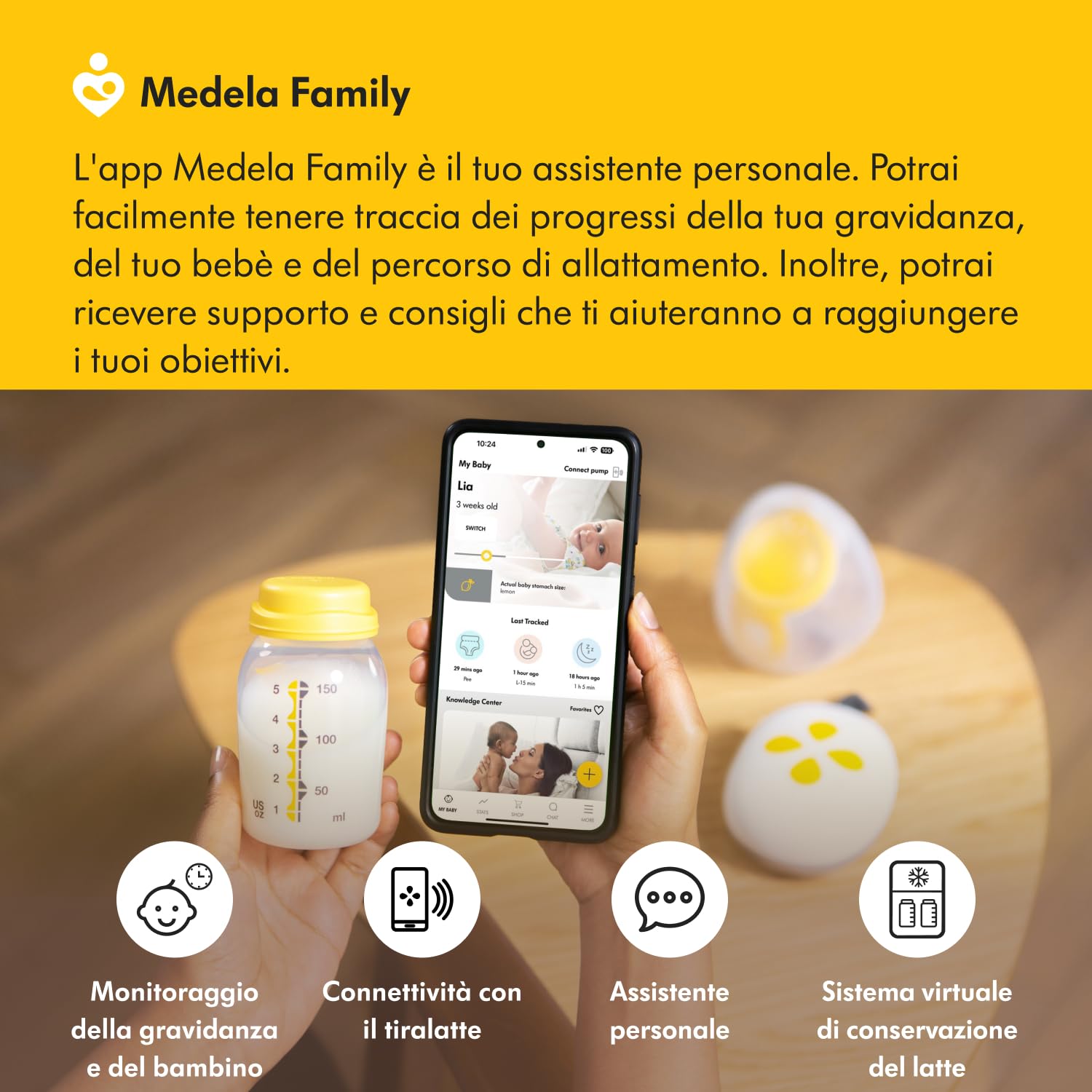 Medela Solo Hands-free Tiralatte Elettrico Singolo, Design Portatile Leggero e Compatto, Compatibile con App Medela Family