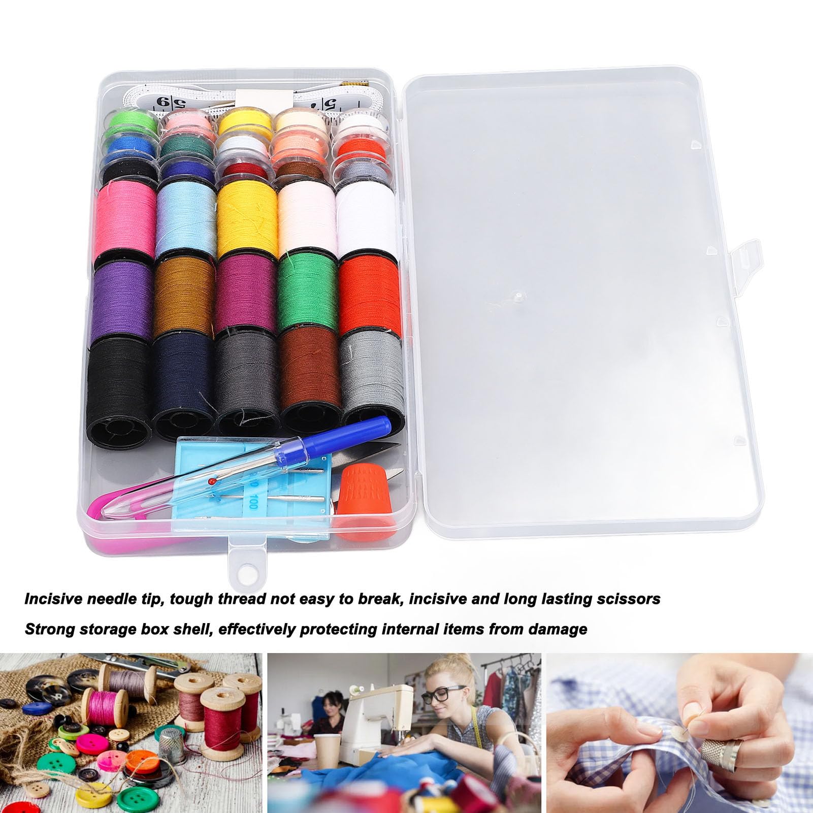 Asixxsix Sewing Box Kit, Portable Travel Sewing Kit Storage Box, Compact Sewing Kit for Home, Office and Travel