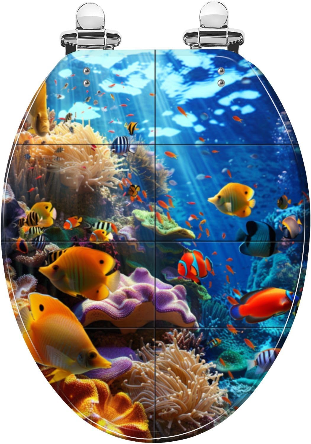 Elongated Toilet Seat Marine Biodiversity Dynamic Underwater Coral Landscape Resin Toilet Seat Quietly Close Quick Release Hinges Decorative Toilet Seat with Cover Easy to Install