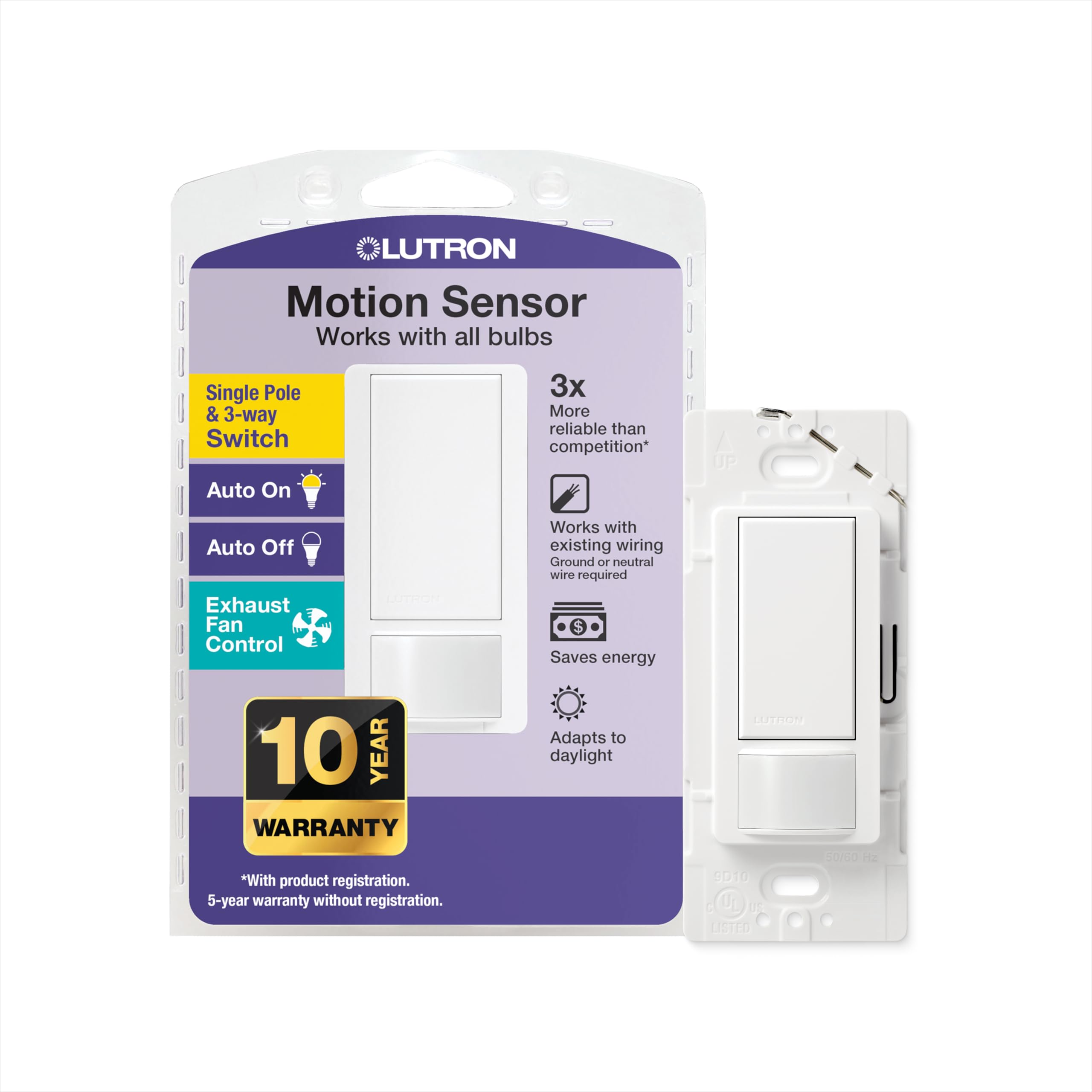 Lutron Motion Sensor Light Switch, 5 Amp 3-Way, for Lighting and Fans