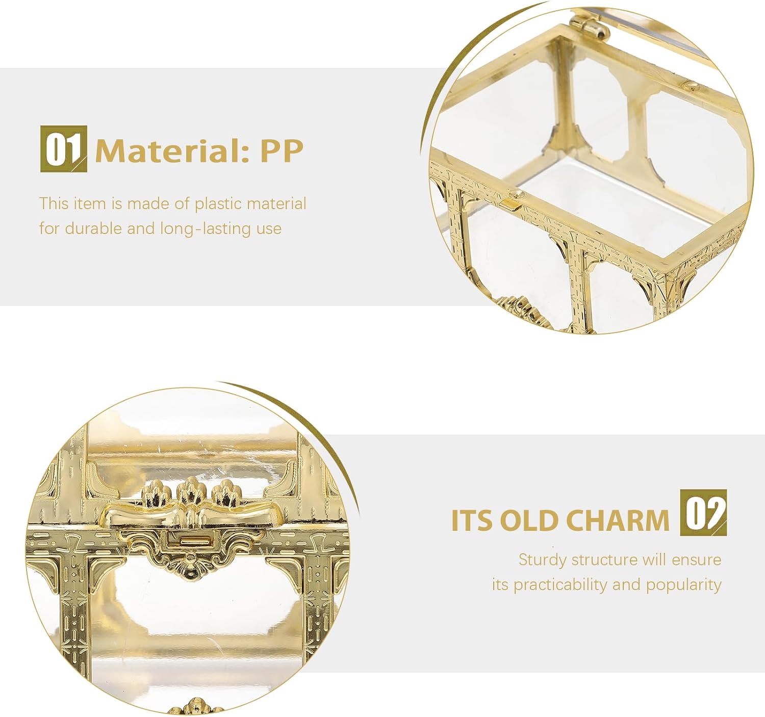Kisangel 2pcs Plastic Pirate Treasure Chest, Transparent Gold Pirate Treasure Box, Mini Crystal Jewelry Storage Organizer for Trinket Keepsake Chest