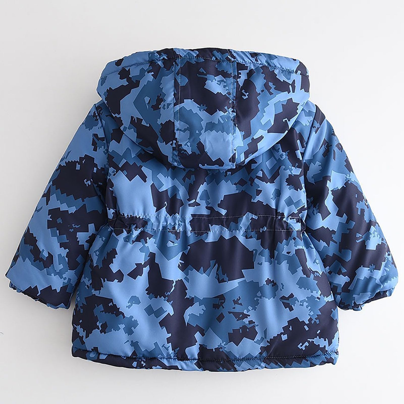Chaqueta acolchada para niños [3-14 años] chaqueta de invierno cálida a prueba de viento con capucha estampado dinosaurio cremallera parka para otoño invierno, camuflaje azul, 116