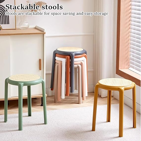 18 Inch Plastic Stacking Stools,Portable Backless Stackable Stools,Colorful Short Stool Rattan Like Seat,Nesting Stool for Kitchen Dining, Classroom, Students(4, Black)