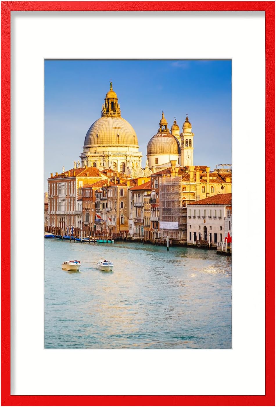 wyooxoo 20x30 Poster Frame Made Of Solid Wood Red Picture Frames Display Pictures 16x24 with Mat or 20x30 Without Mat Colorful Frame For Horizontal Vertical Wall Mounting Red 20" x 30" ( 1 Pack )
