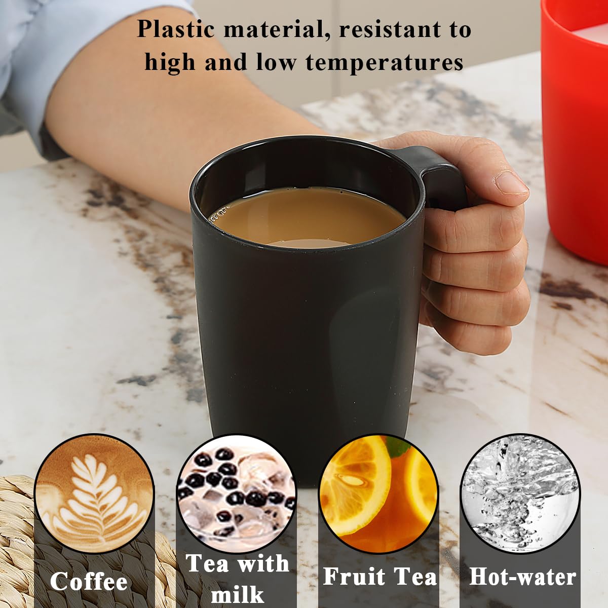 Kyraton Kunststoffbecher Set 12 teilig, unzerbrechliche und wiederverwendbare leichte Reisekaffeetassen, Espressotassen, leicht zu tragen und zu reinigen, mikrowellengeeignet, spülmaschinenfest
