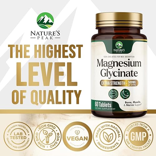 Miniatura 4 de Nature's Magnesium Glycinate 500 mg  Suplemento de magnesio de alta absorción píldoras para apoyar la salud del corazón, músculo, nervios y huesos,