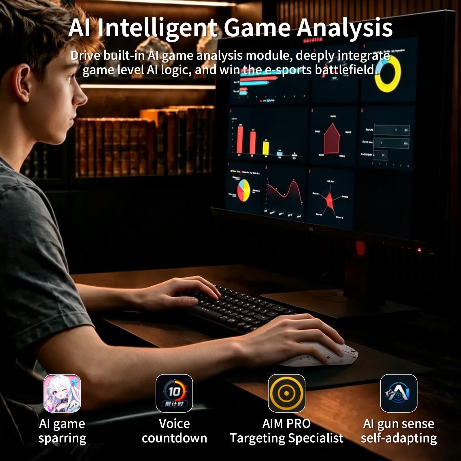 A.JAZZ AJ200P Ratón Gaming Inalámbrico con IA Prompt y Base de Carga RGB | BT/2,4G/Cable, Ligero Ratón con Entrada de Voz IA, Sensor PAW3311, 24K DPI, 1000Hz para Oficina/Juego - Cinta Grip / Blanco