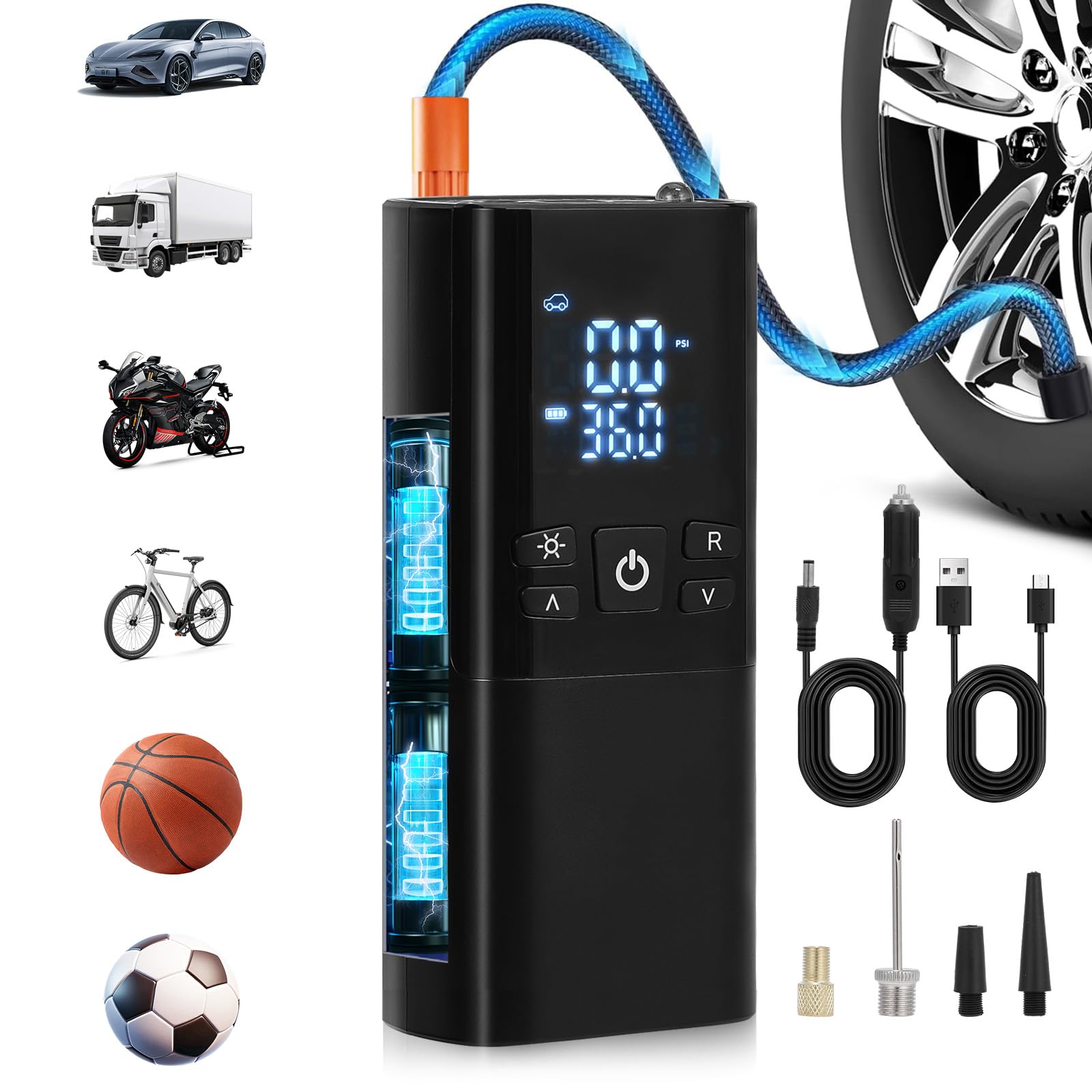 150PSI Cordless Tire Inflator, Portable Air Compressor for Car Tires with Digital Gauge & Auto-Shutoff, 10000mAh Rechargeable Air Pump for Bike,
