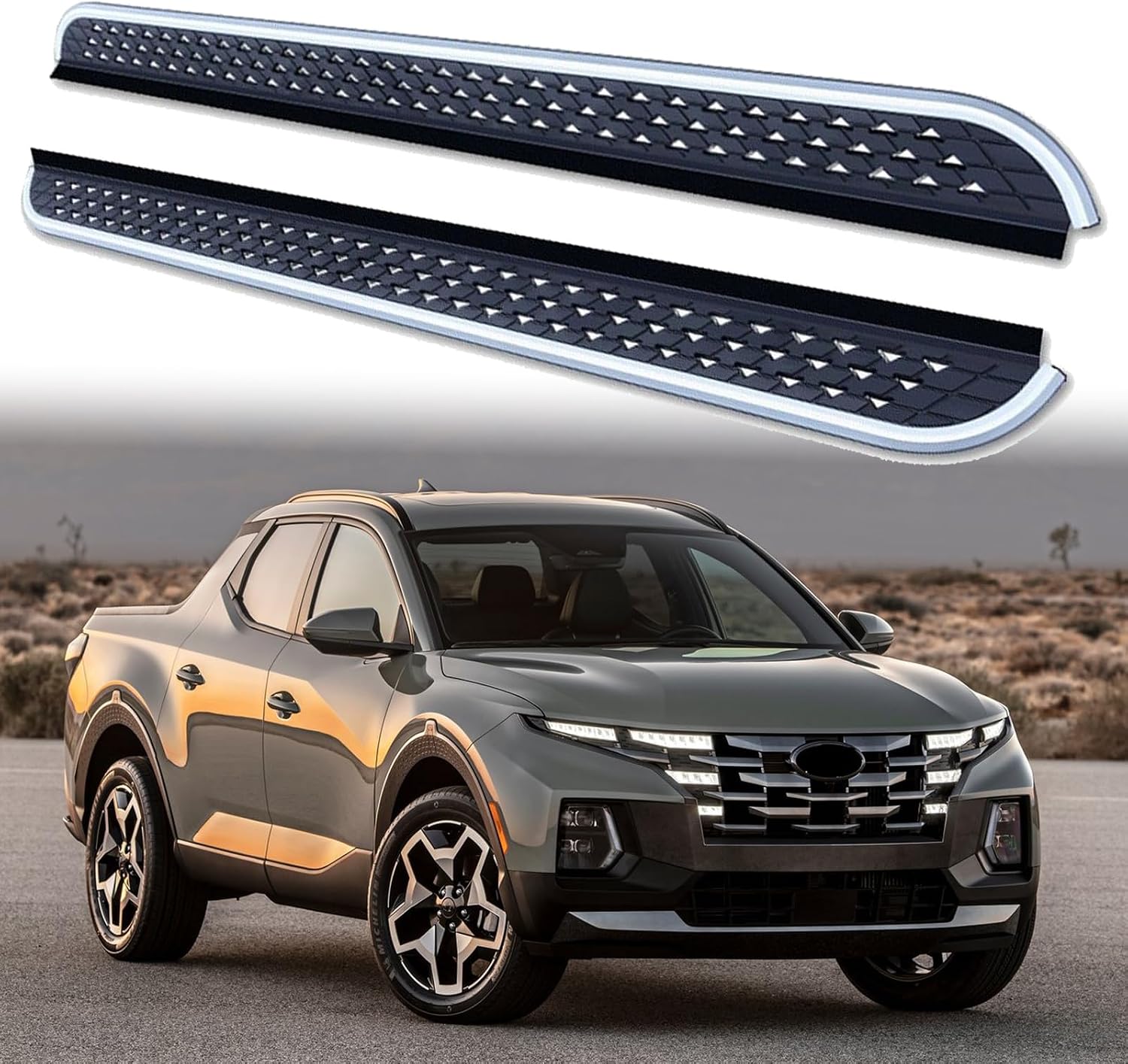 2Pcs Running Boards Side Steps Pedal Nerf Bars Fits for Hyundai Santa Cruz 2022 2023 2024 2025 Black Nerf Bar and Silver Nerf Bar (Silver)
