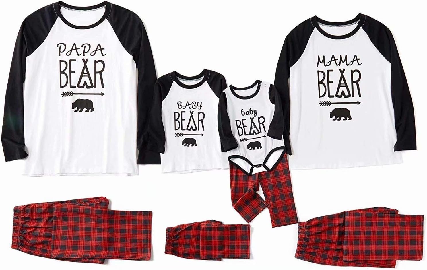 Matching Family Christmas Pajamas Set Bear Print Soft Cotton Sleepwear
