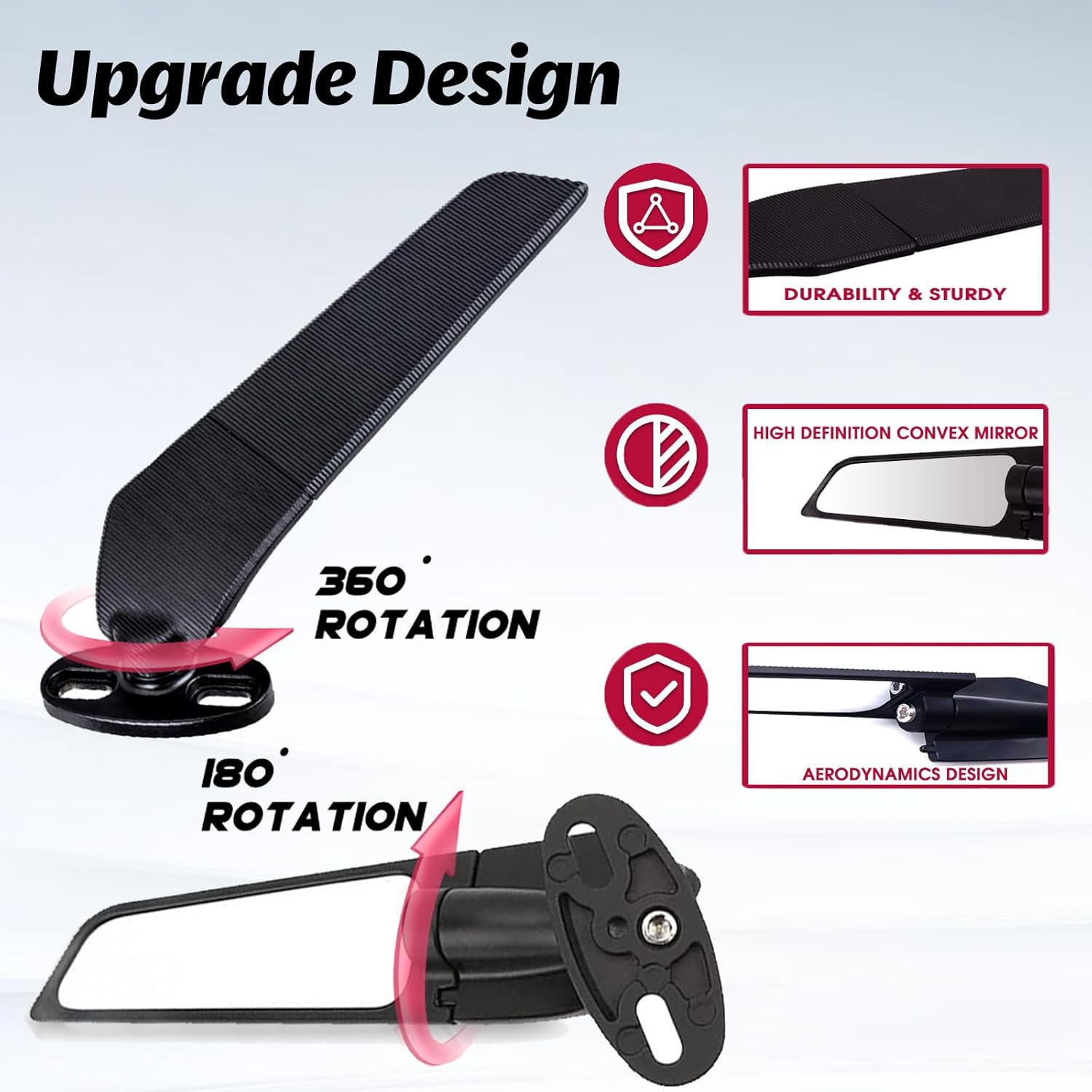 Racing Motorcycle Rear View Mirrors, Adjustable 360°Rotating Stealth Mirrors for Honda CBR250R CBR600RR CBR300R CBR500R Kawasaki Ninja 400 300 650 Suzuki GSXR600 750 Yamaha R125 R25 YZF600R Ducati