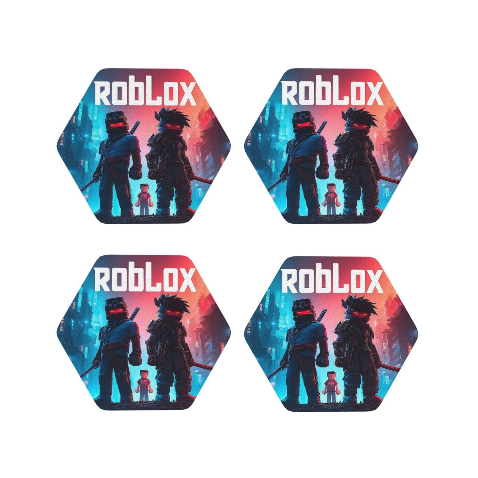 Coasters Set of 4 Round Leather Coaster Quick-Dry Drink Roblox Coasters for Desk Absorbent Mugs Pads Tabletop Protection Pad Heat Resistant Coffee Cup Mat for Kitchen Bar