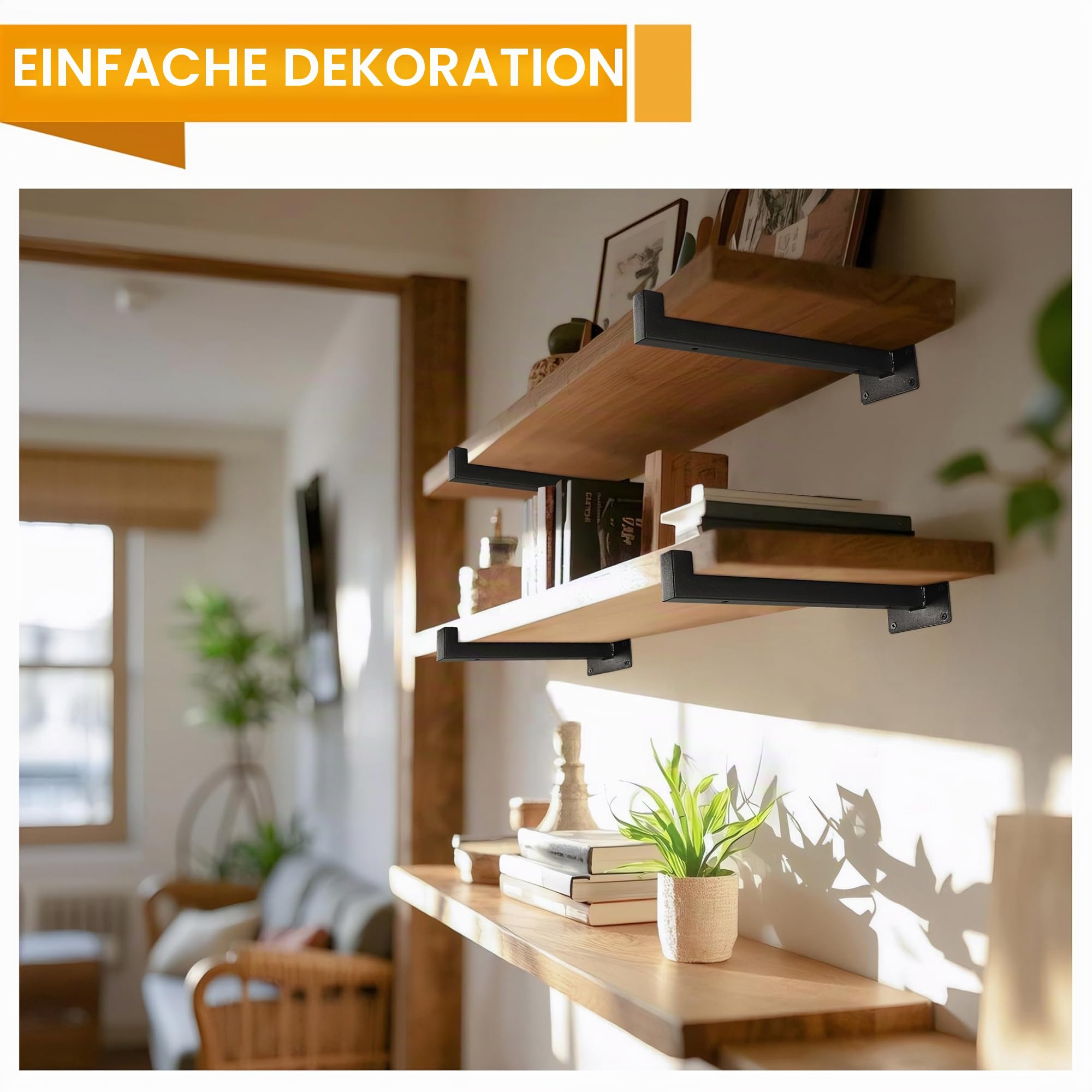 Ezydecor, Regalhalterung, 33 cm, Schwarz, wandmontierte Industrie-Regalträger, Metallregalstützen mit Kante (6er-Pack)