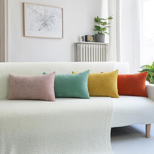 Fundas de almohada decorativas de 12 x 20 pulgadas, juego de 4 fundas de almohada cuadradas de felpilla suave, decoración del hogar para sofá, cama,