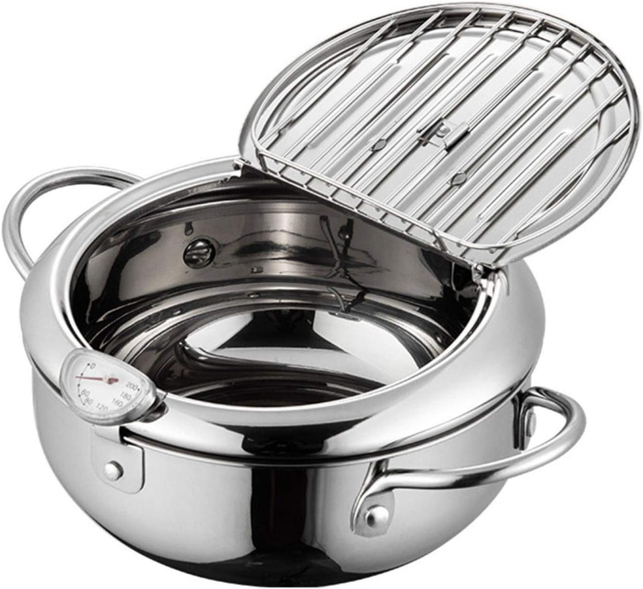 304 Stainless Steel Deep Frying Pan With Lid & Removable Oil Filter Rack, Temperature Control Tempura Deep Fryer Pot For Fried Chicken Legs, Dried Fish, French Fries, Chicken Chops