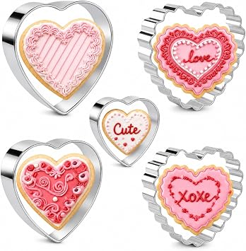 Heart Cookie Cutter Set, 5 Pcs Stainless Steel Baking Cutters | Nested Sizes for Cookies, Fondant, Pastry, Sandwiches and Valentine Treats