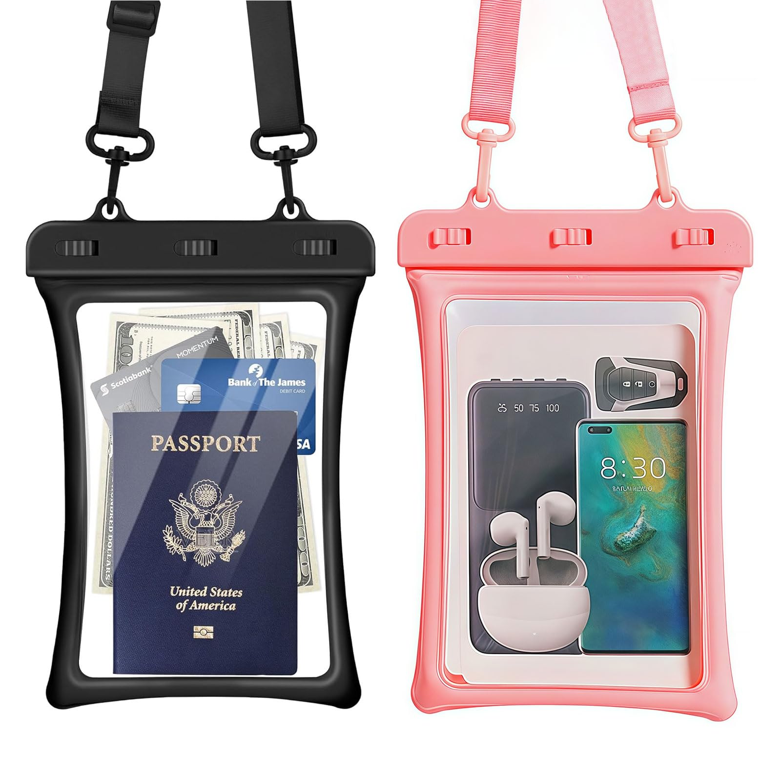 2er Set IPX8 Custodia Impermeabile per Smartphone - Custodia Galleggiante per telefoni Fino a 10,0 Pollici con Cordino per Spiaggia, Piscina, Immersioni e Viaggi