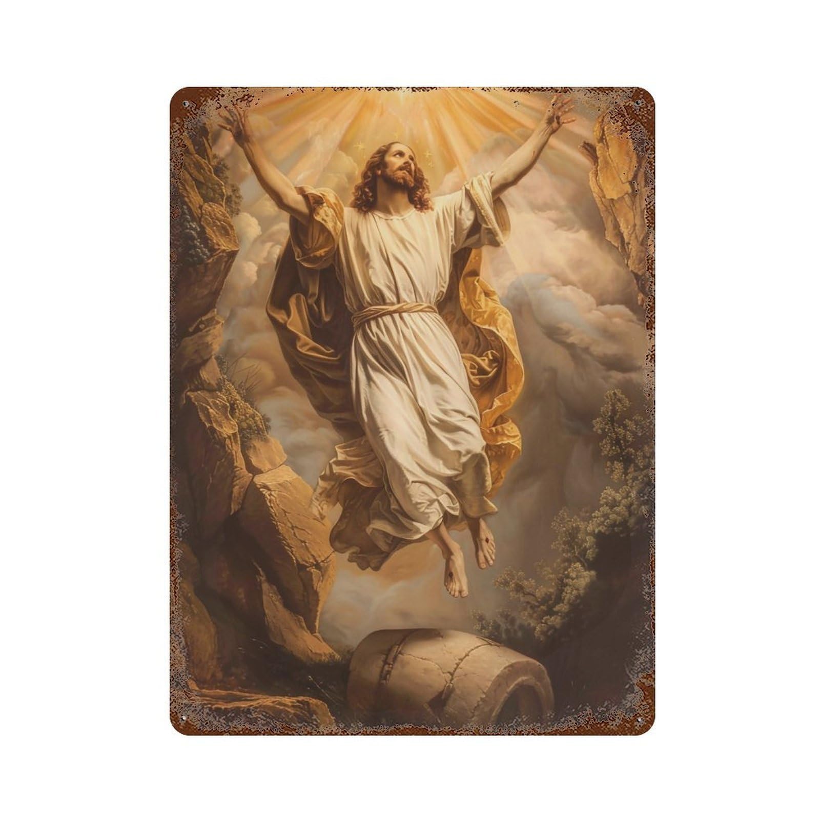 FHUYEURHRY Jesus Resurrection Ascension 04 Wall Decor Retro Iron Vintage Art Metal Tin Sign Poster Modern Home Cofffee Club Art Bar Shop Decorations Style-11 40x30cm