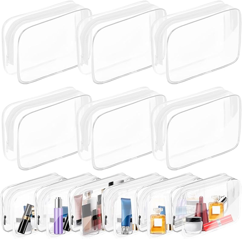 Necessaire transparente AURUZA com zíper para cosméticos e viagem, PVC, pacote com 12