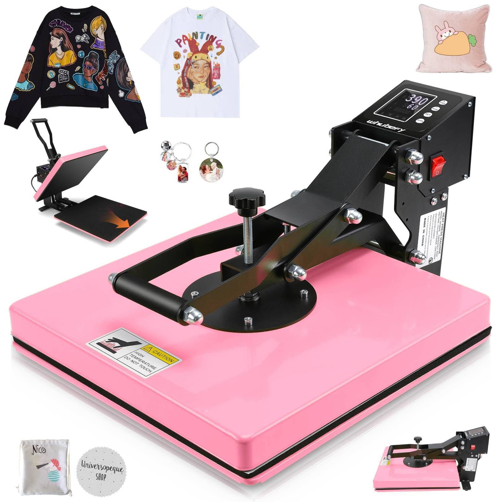 AKEYDIY Heat Press 15x15, Large Heat Press Machine for Tshirts (Pink)