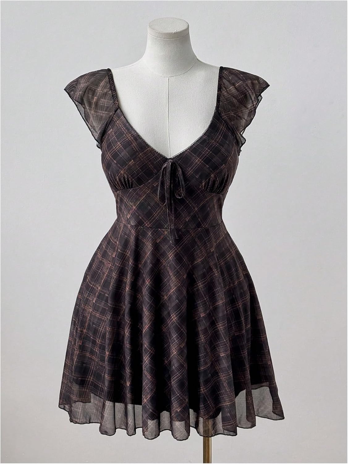 Women's Plus Size Plaid Mini Dress Vintage Gingham Cap Sleeve Flared A Line Dresses - Image 5