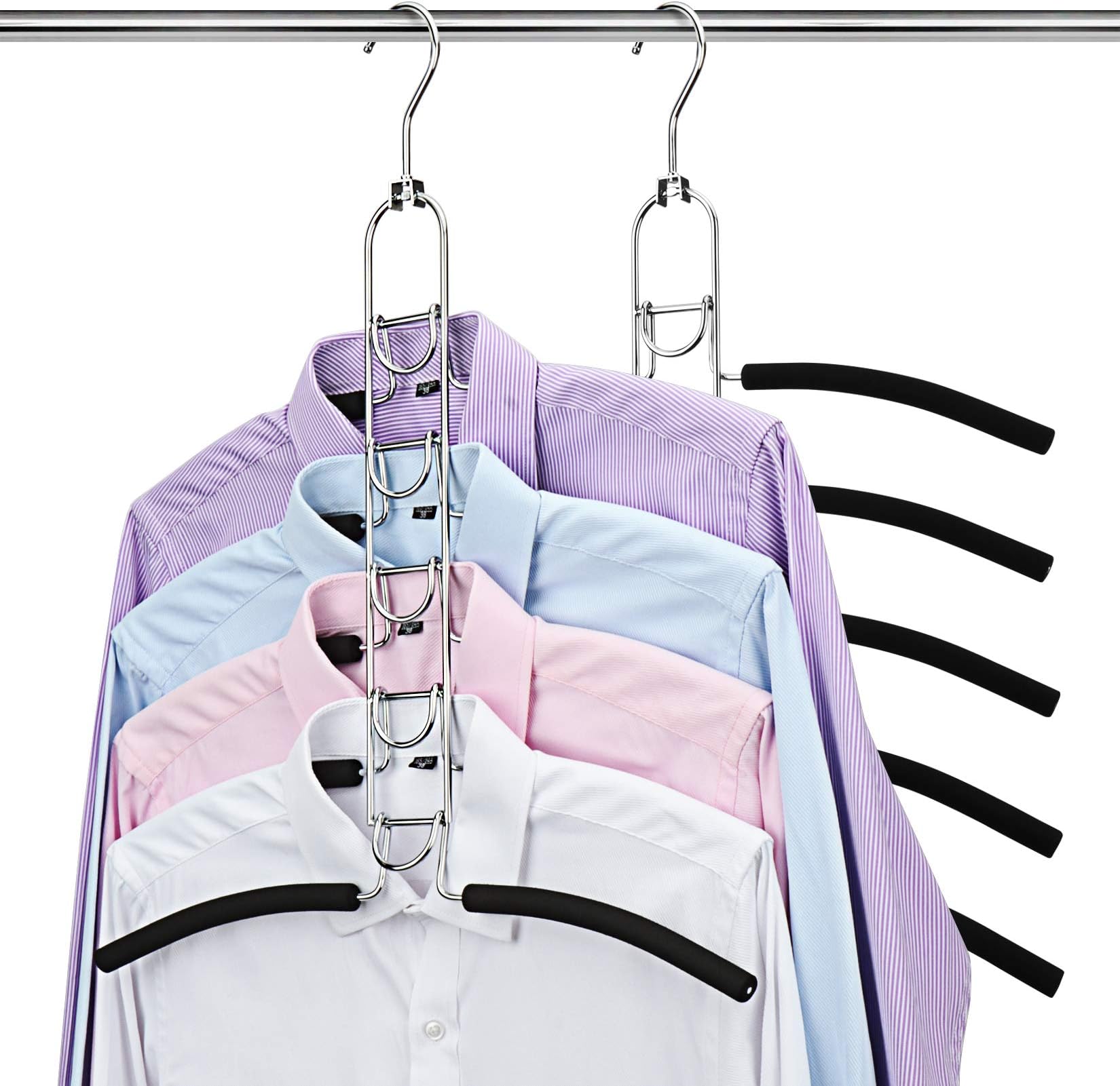 DOIOWN 2 PACK Multi Layers Clothes Hangers- 5 in 1 Anti-slip Coat Hangers Sponge Metal Wardrobe Storage Rack Space Saving Organizer for Jacket Coat Sweater Trousers Shirt T-Shirt